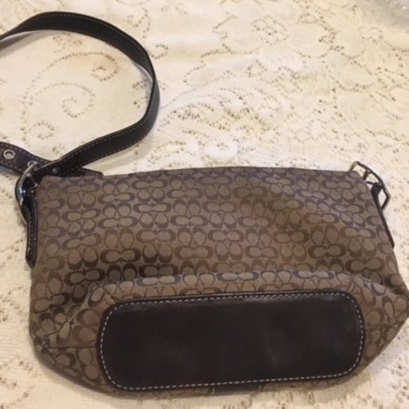 COACH Brown Signature C Fabric Small Leather Trim Shoulder Bag (8"x5") EUC - Picture 8 of 13